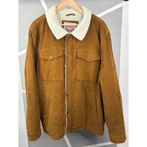 Levis Corduroy Sherpa Lined Trucker Jacket Men’s XXL Brown Snap Zip